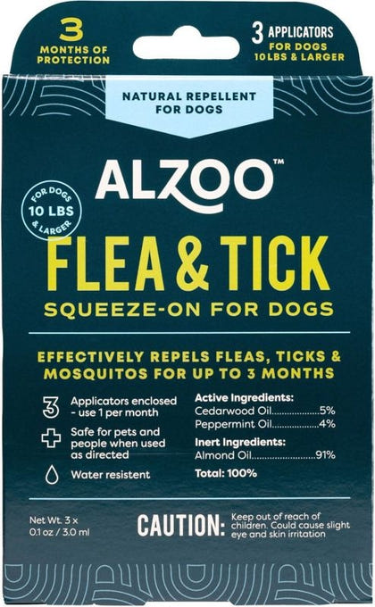 Alzoo Plant Based Flea Tick Squeeze On Dogs 3pk