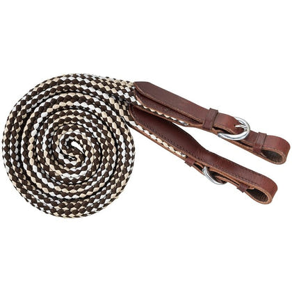 Tough1 7ft Flat Braided Trail Reins Black/Gray/Wht