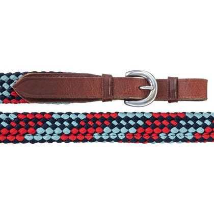 Tough1 7ft Flat Braided Trail Reins Black/Gray/Wht