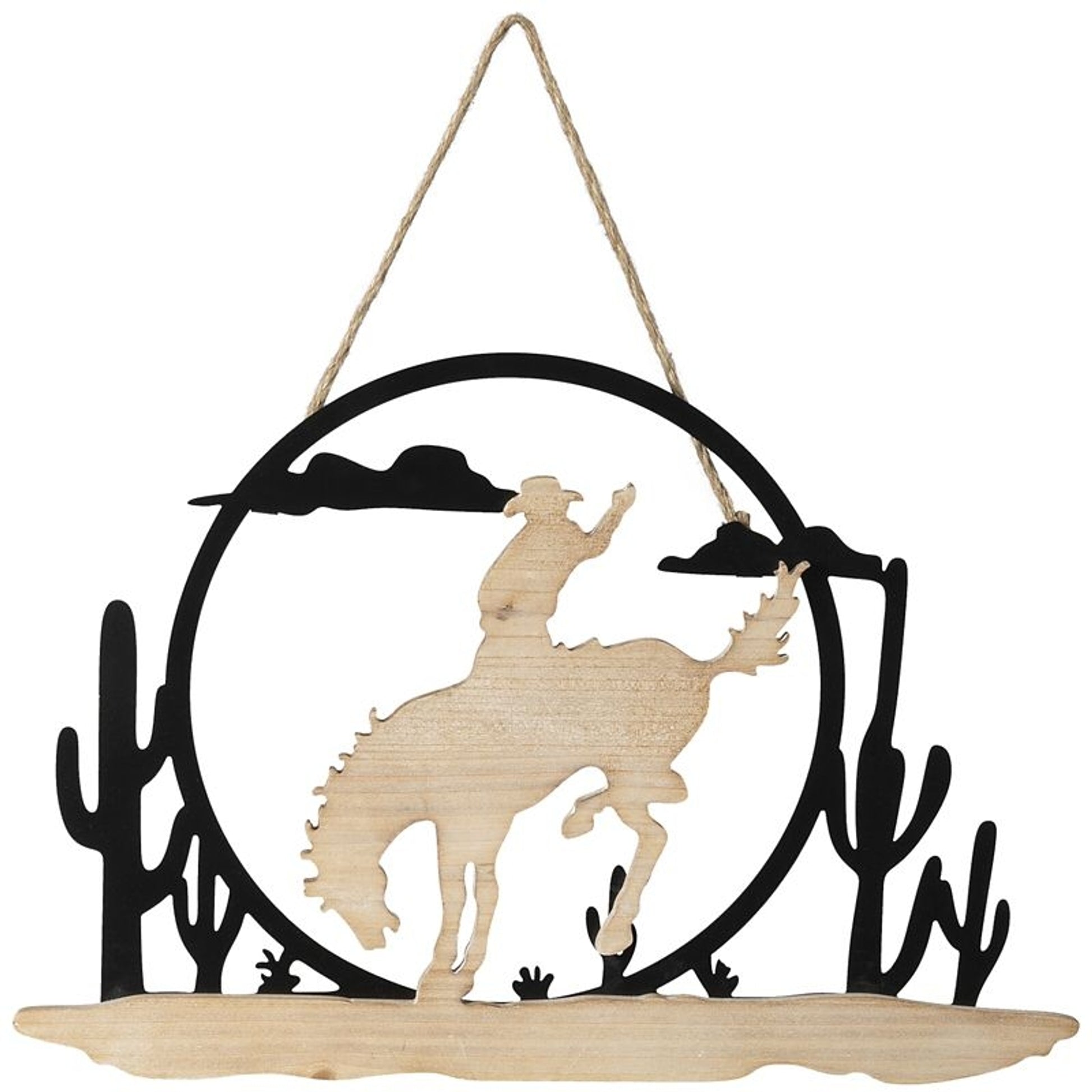 Gift Corral Bronc Rider with Cactus Wall Dcor
