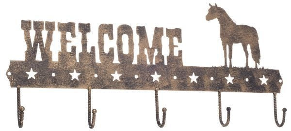 Welcome Sign 5 Hook Tack Rack - Mini Horse