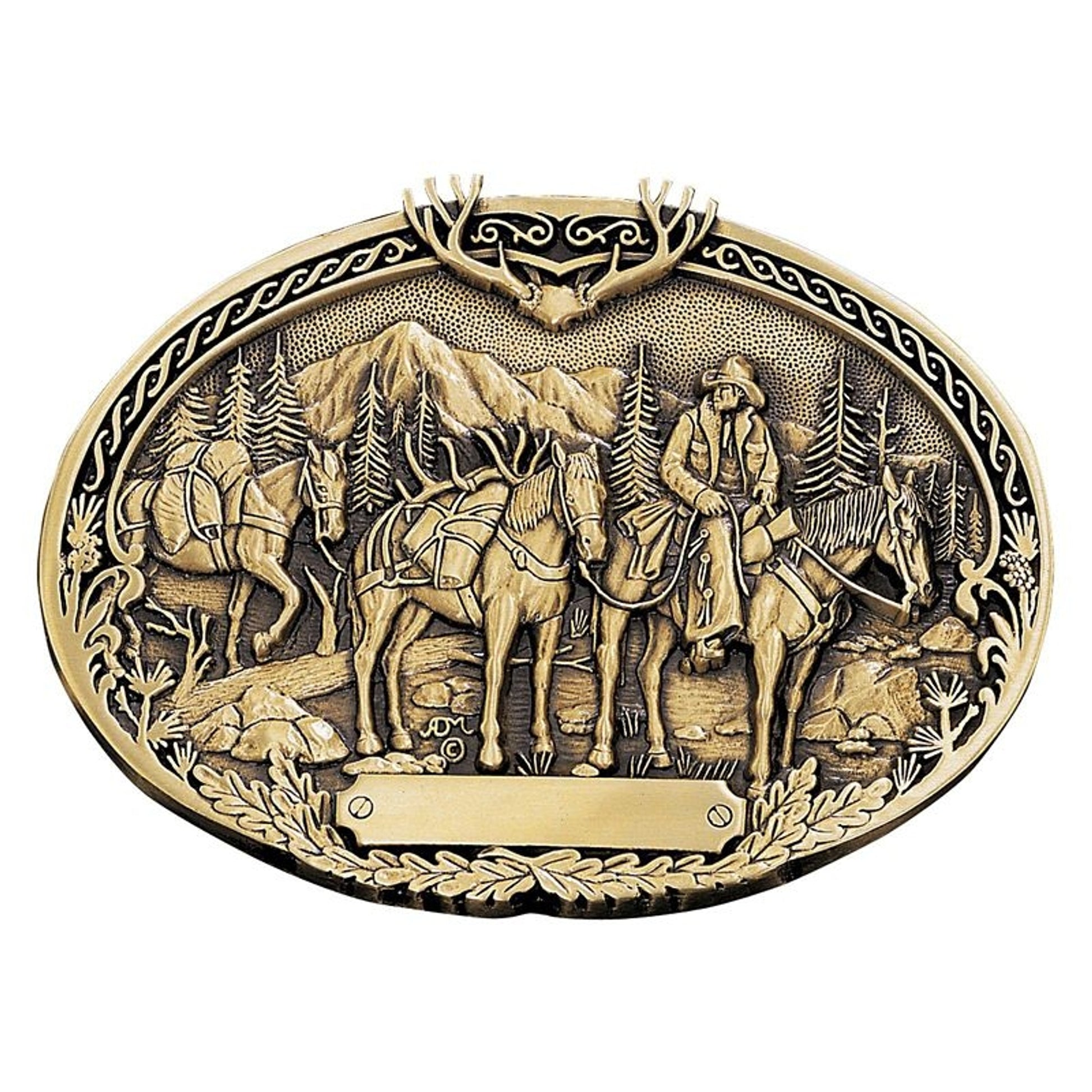 Pack Horses/Rider Brass Heritage Belt Buckle Br