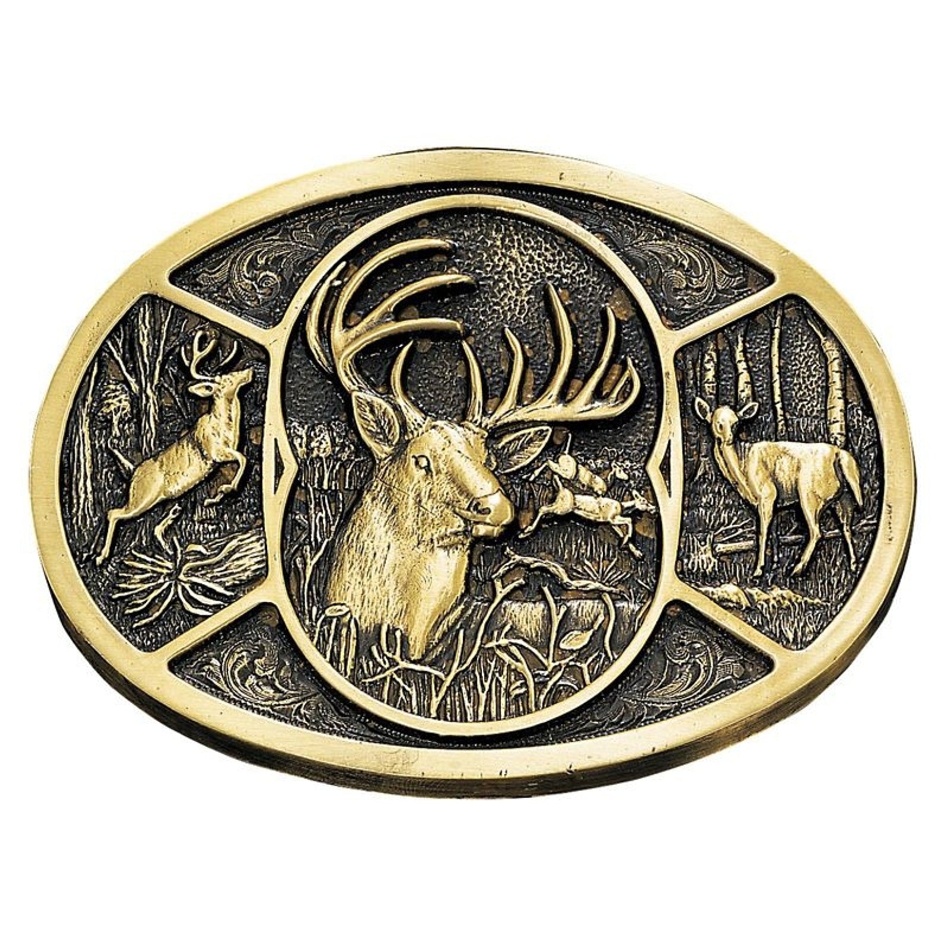 Deer Brass Heritage Attitude Belt Buckle Brn