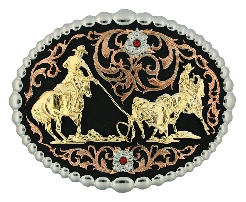 Tri Color Team Roper Belt Buckle 4.75X3.75 Br