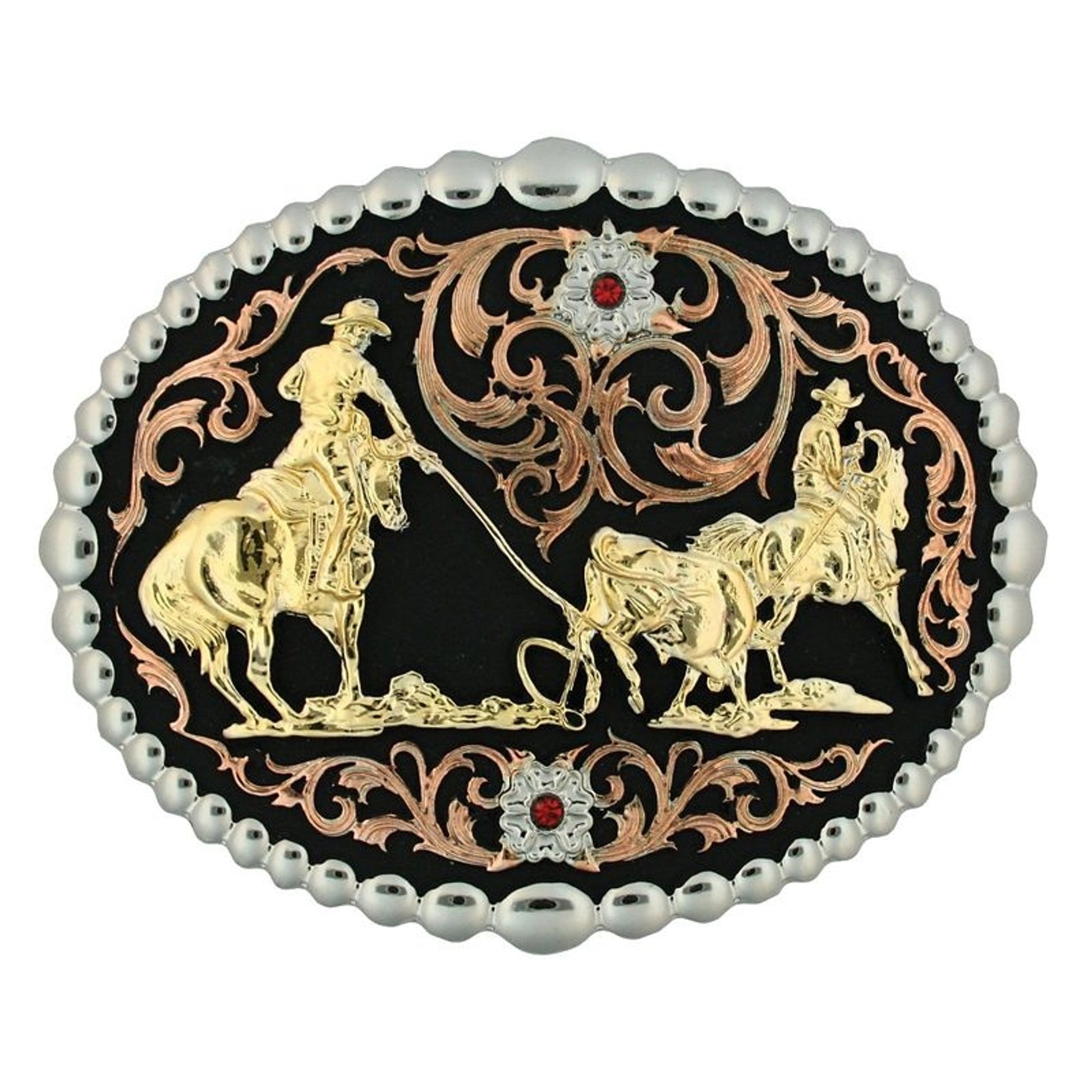 Tri Color Team Roper Belt Buckle 4.75X3.75 Br