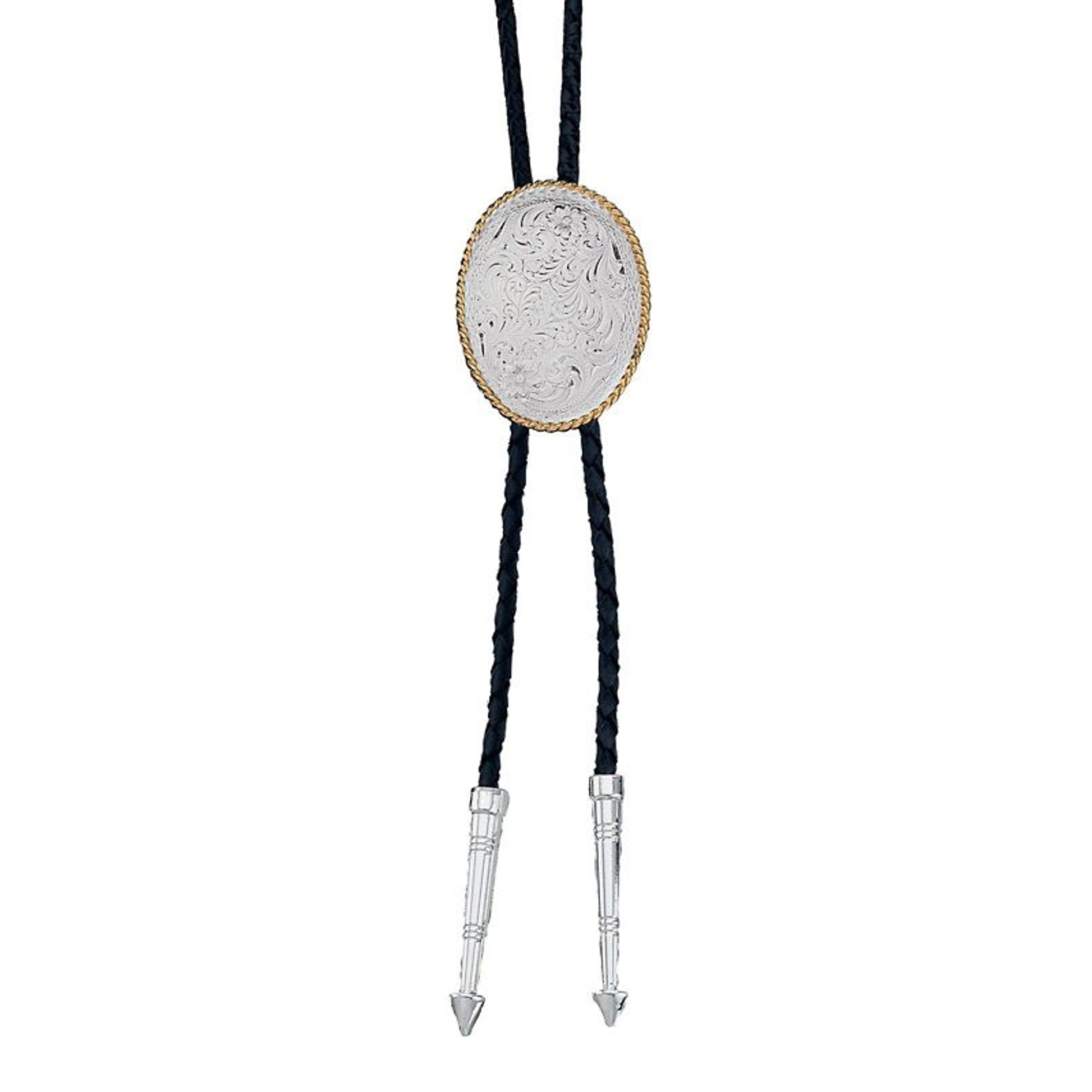Montana Engraved Silver Bolo Tie Silver Gold