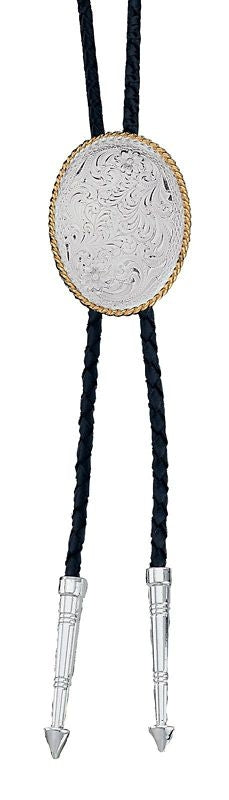 Montana Engraved Silver Bolo Tie Silver Gold