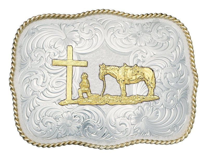Scalloped German Silver Belt Buckle Brn