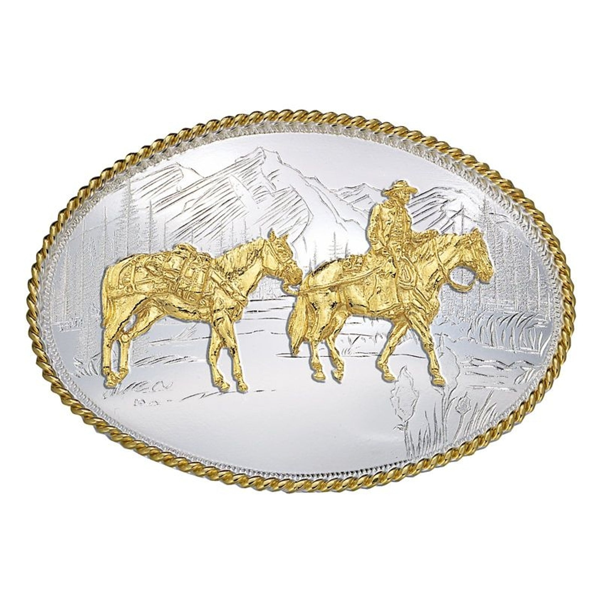 Montana Etched Mountains Belt Buckle with Pk Hrs