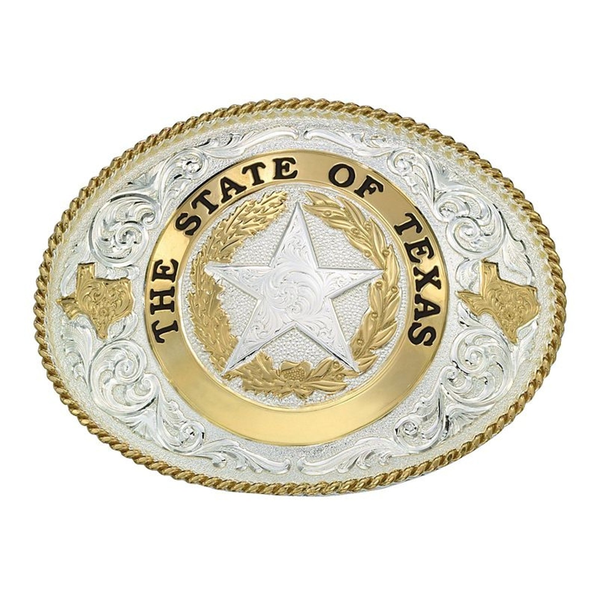 State Of Texas Star Seal Western Beltbuckle 4X3 Br