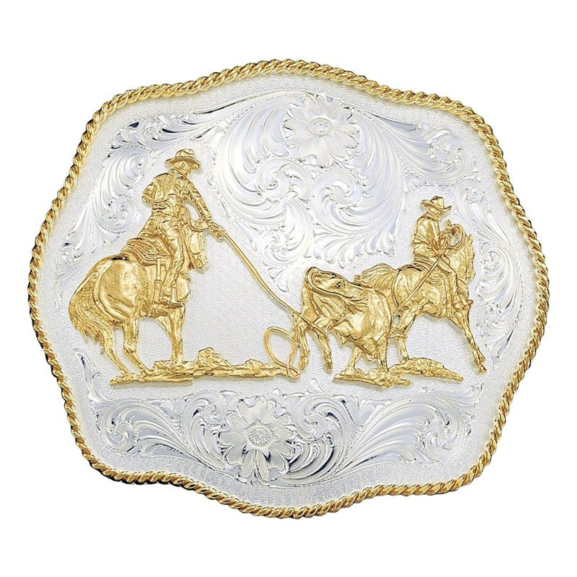 Scalloped Western Belt Buckle 4.5X3.75 Sil/Gold