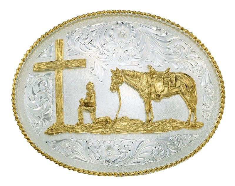 Silver Engraved Belt Buckle/Christian Cowboy Brn