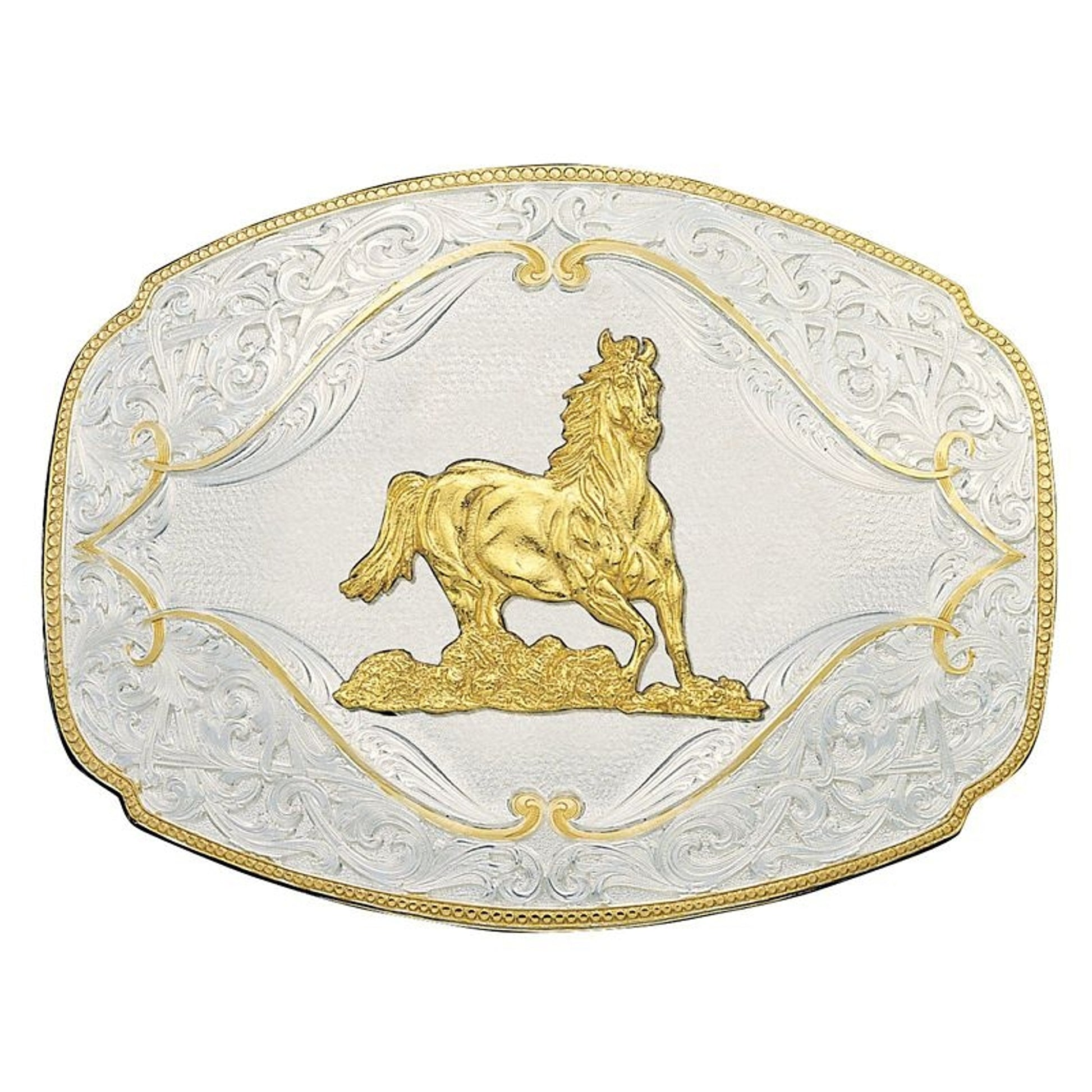 Gold Flourish Western Belt Buckle 4X3.25 Sil/Gold