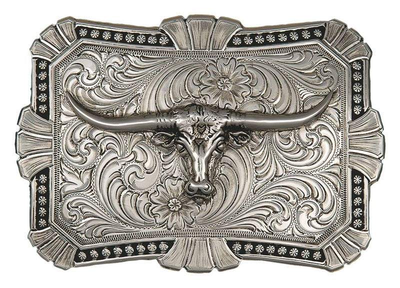Antiqued Trailblazer Buckle With Longhorn 4.375X3 Brn