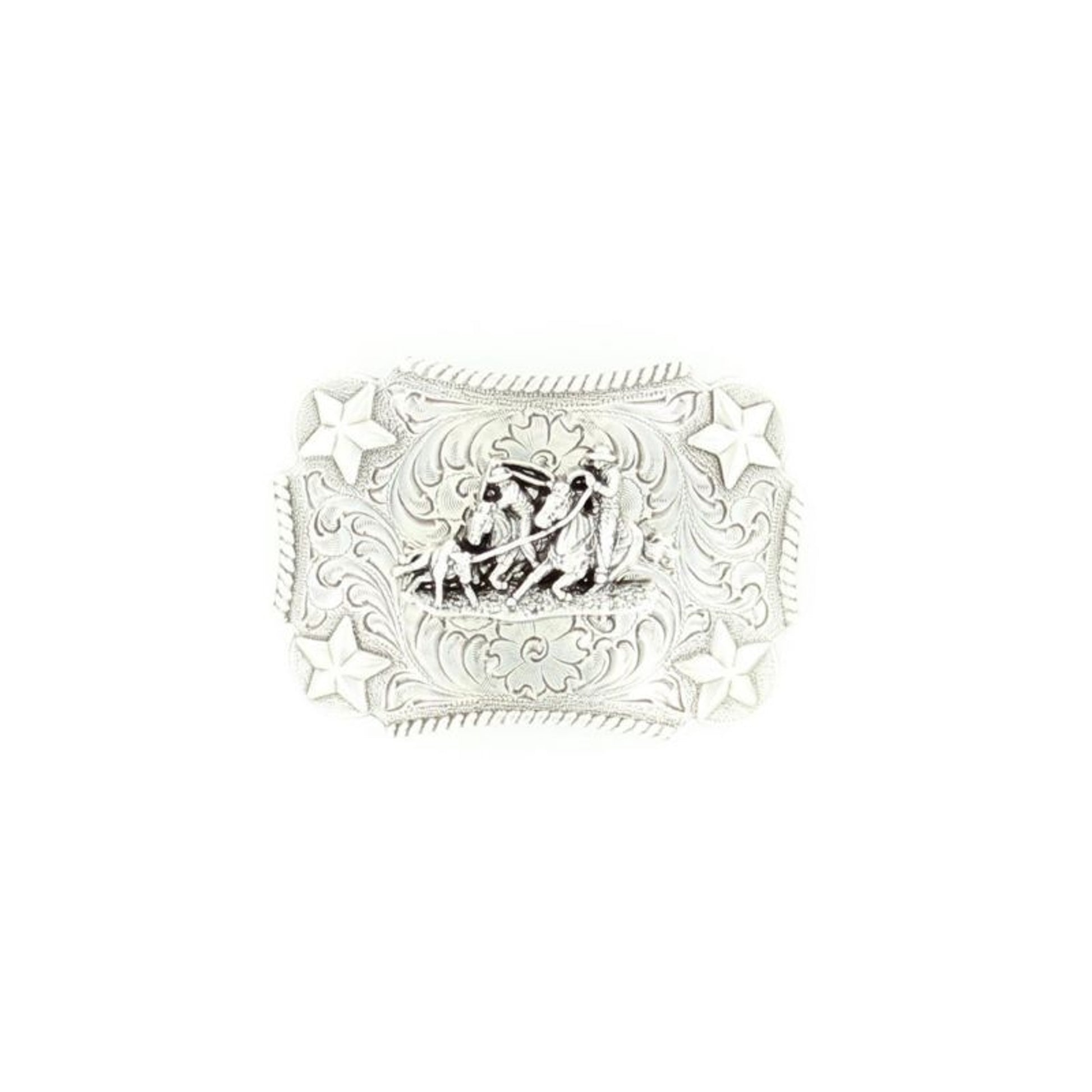Nocona Kids Rect Star Team Roper Buckle Silver