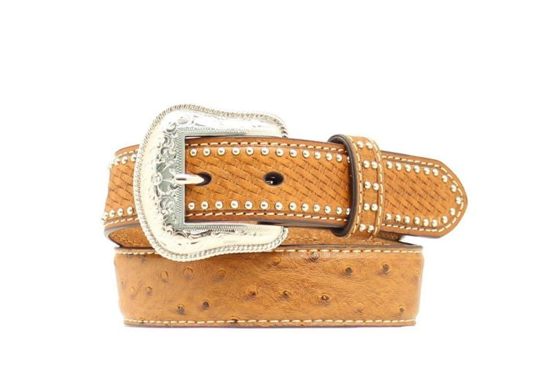 Nocona Boys Leather Ostrich Basketweave Belt 18 Br