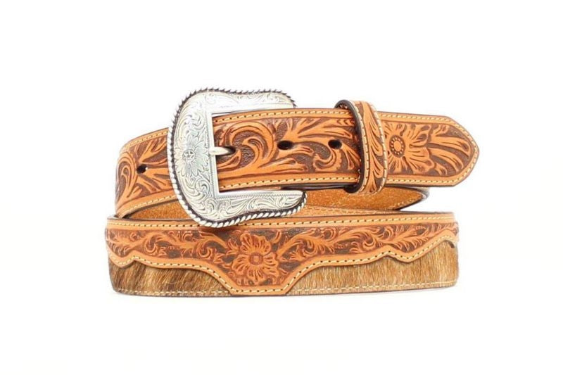 Nocona Hair Floral Angle Tool Leather Belt 32 Nat