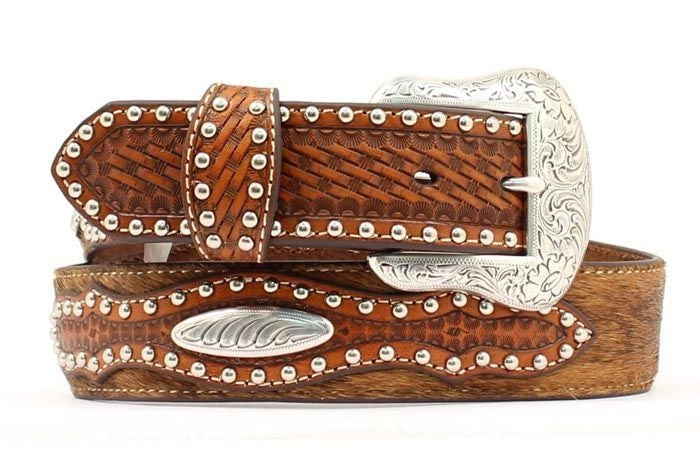Nocona Pro Calf Hair/Sidetabs/Studs Belt 32 Tan