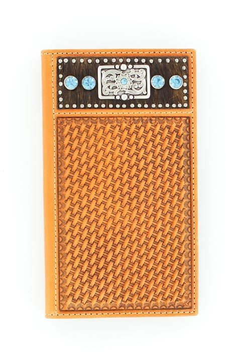 Nocona Rodeo Basketweave Hair Concho WalletBk/Wh