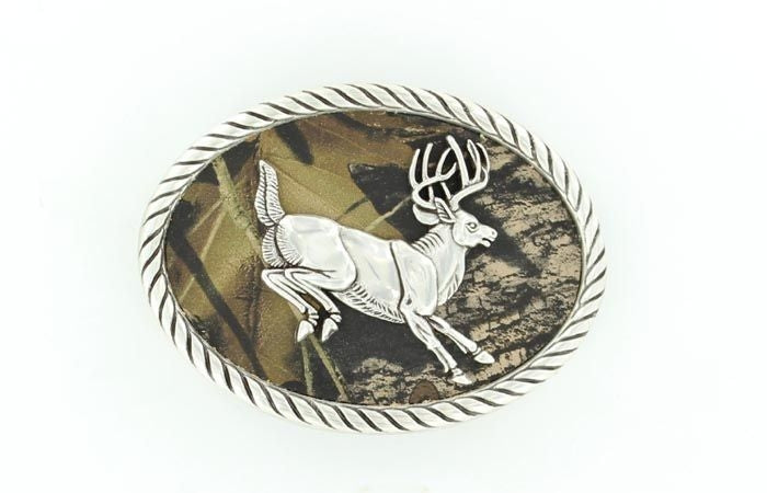 Nocona Running Buck Buckle 2 x 3.5 Mossy Oak