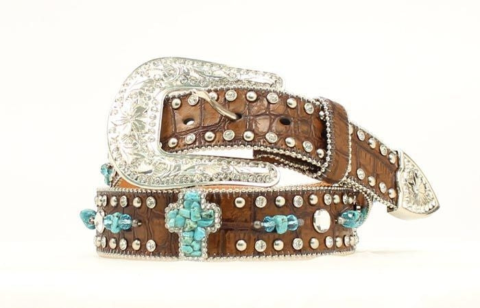 Nocona Ladies Stone Cross Belt LG Brown Turquoise