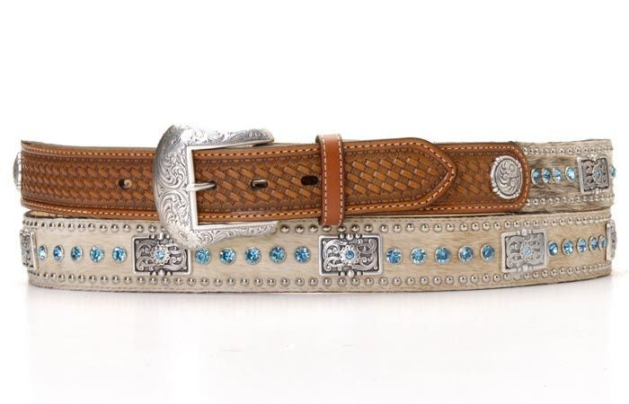 Nocona Stones And Bars Mens Belt 28 Natural Blue
