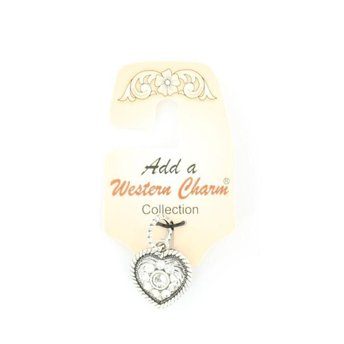 Western Charm Heart/Rope/Crystal Charm Silver