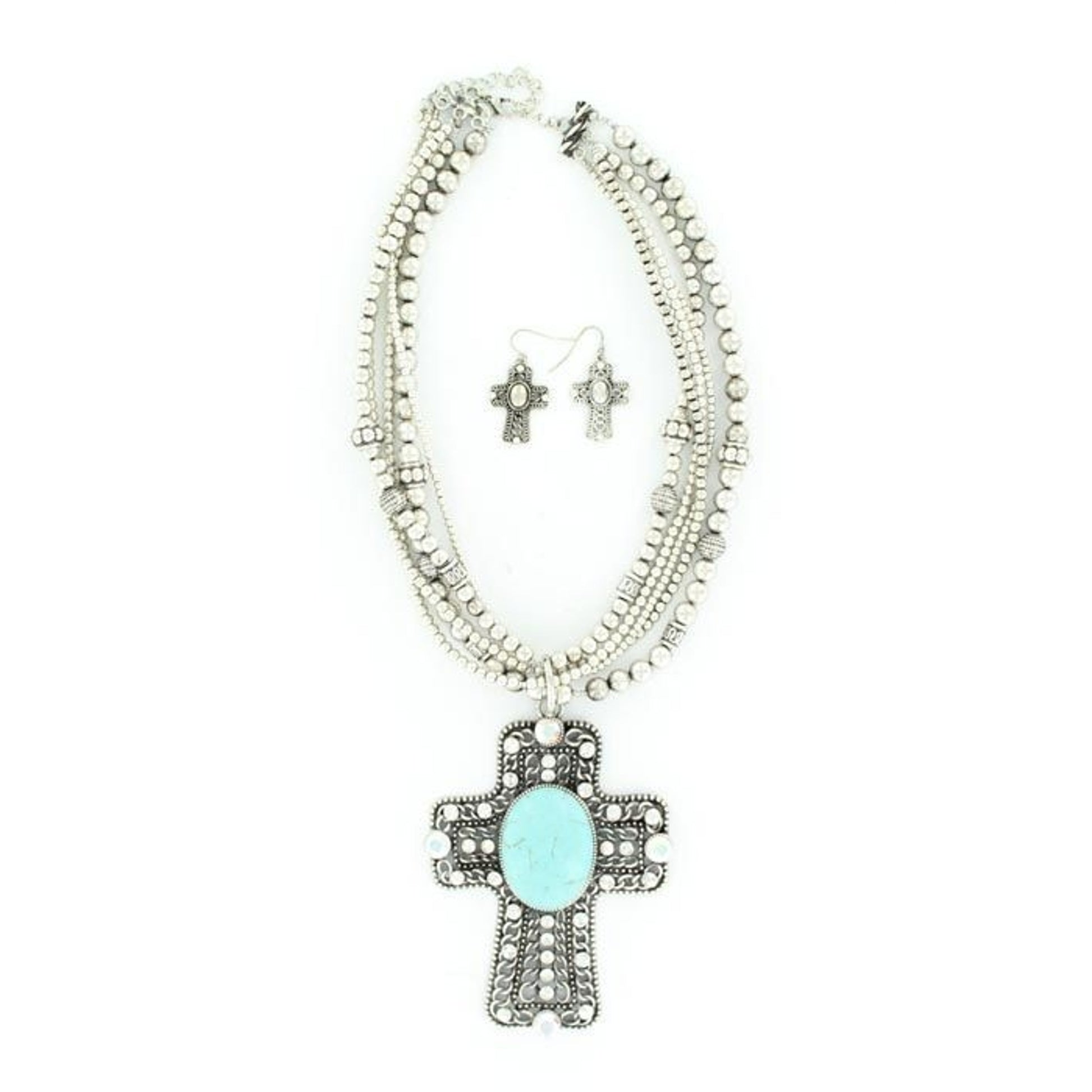 Blazin Roxx Large Crystal Cross Necklace SetBk/Wh