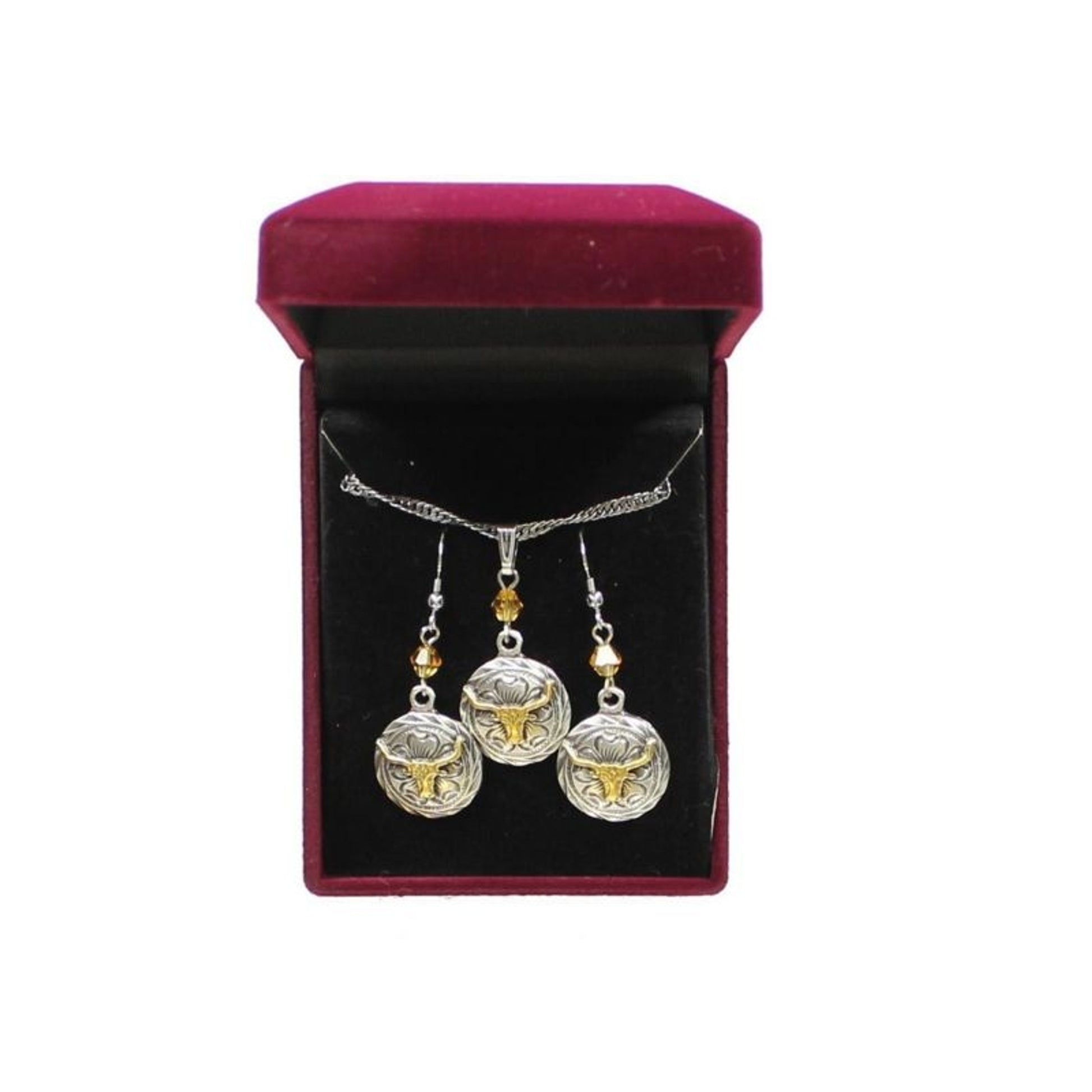Lightning Ridge Round Longhorn Jewelry SetBk/Wh