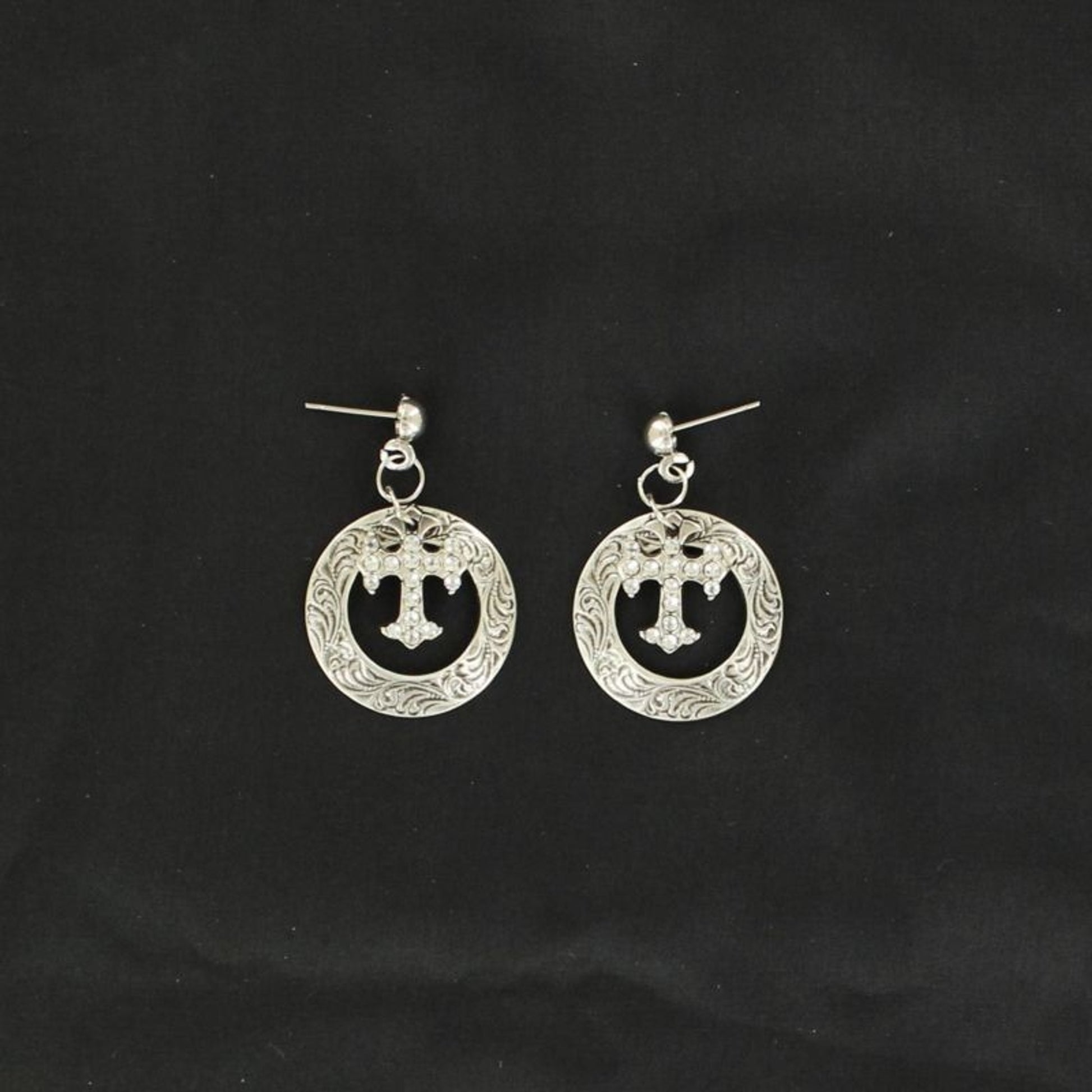 Lightning Ridge Crystal Circle/Cross EarringsBk/Wh