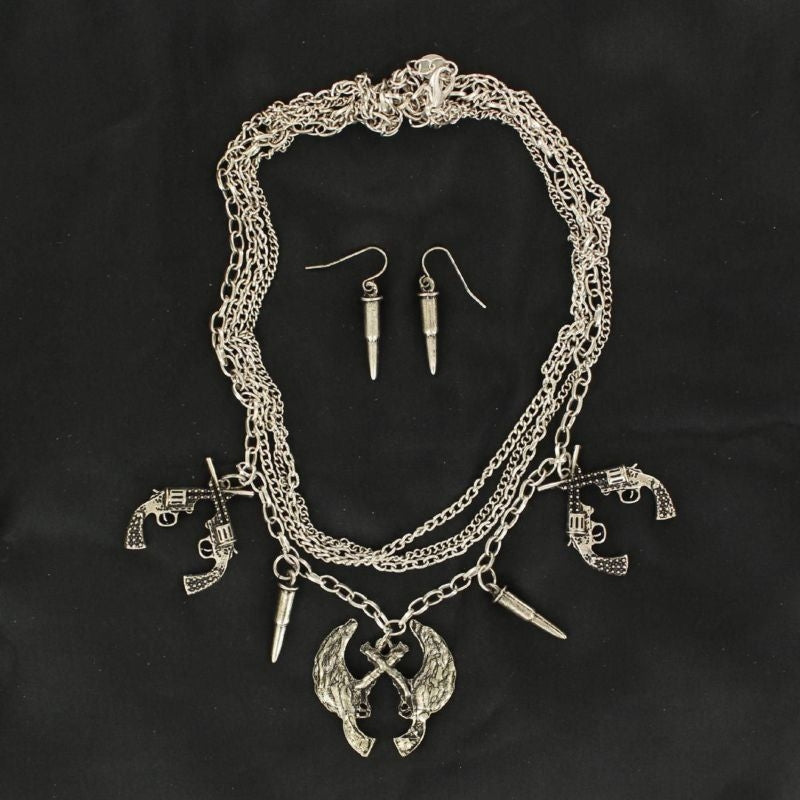 Blazin Roxx Gun And Wing Necklace Set