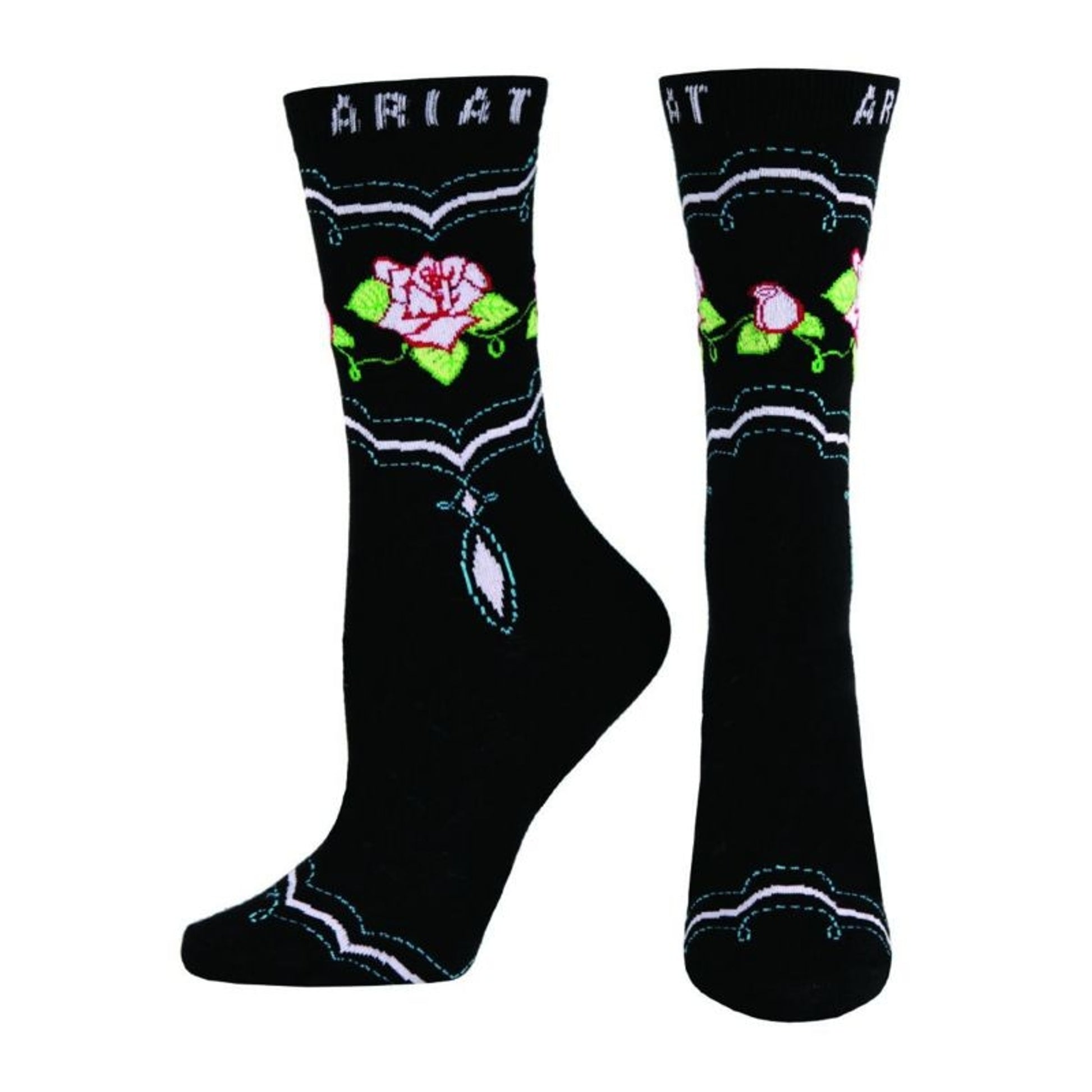 Ariat Womens West Rose Crew Sock Black