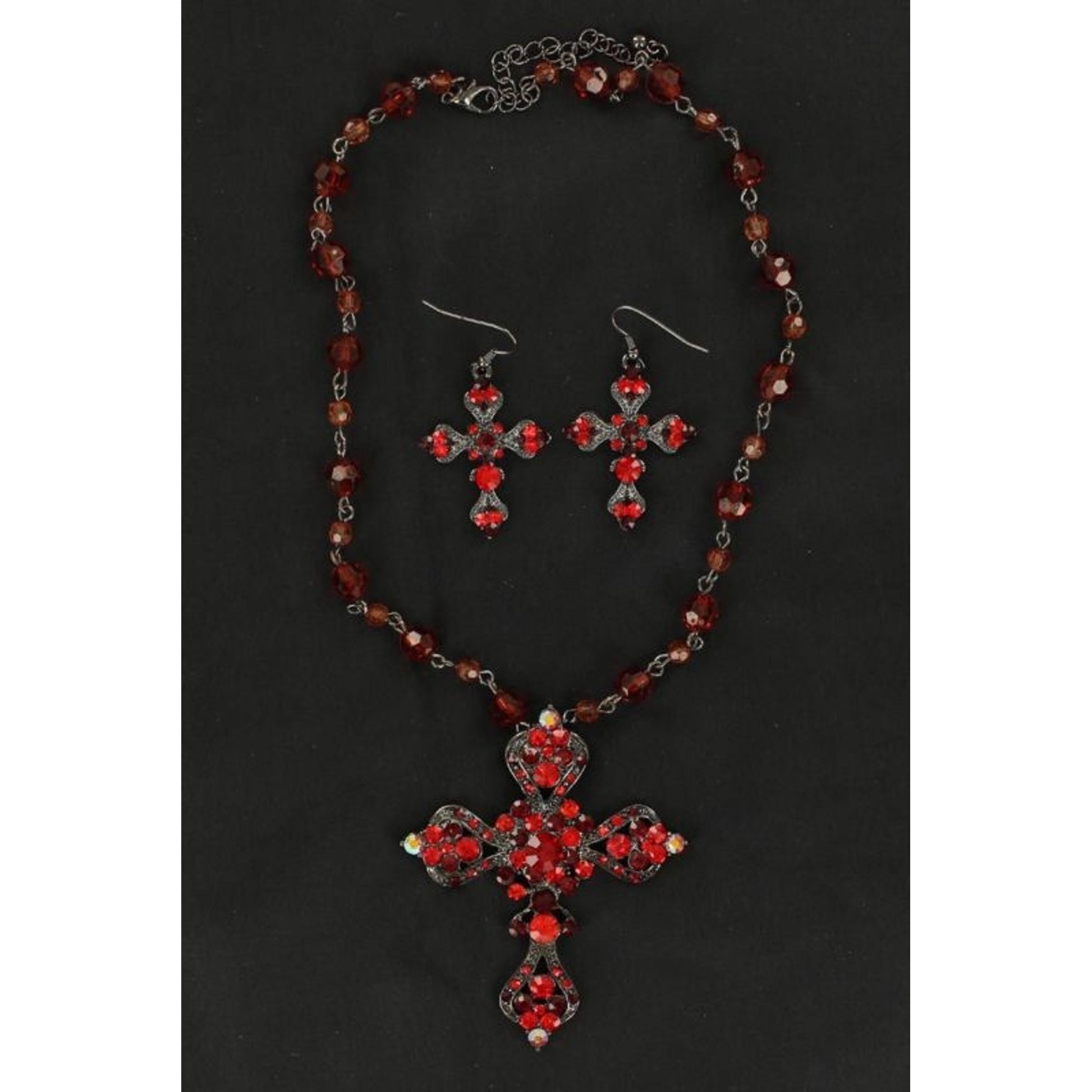 BlazinRoxx Crystal Cross Necklace/Earrings SetRed