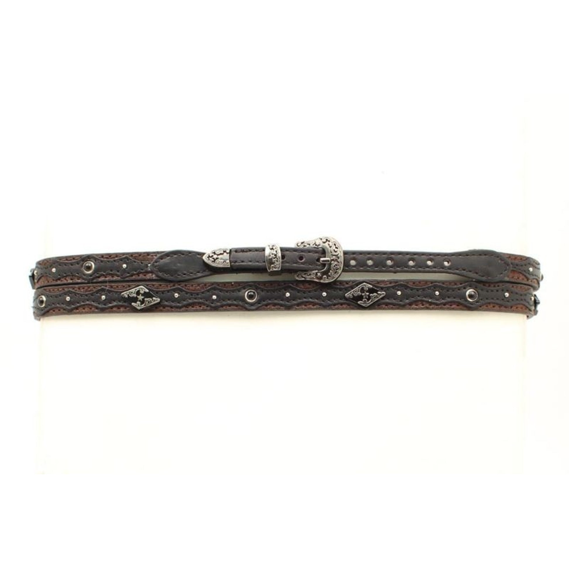 M-f Western DiamondOverlay Conch Hatband 3/8 Bk/Br