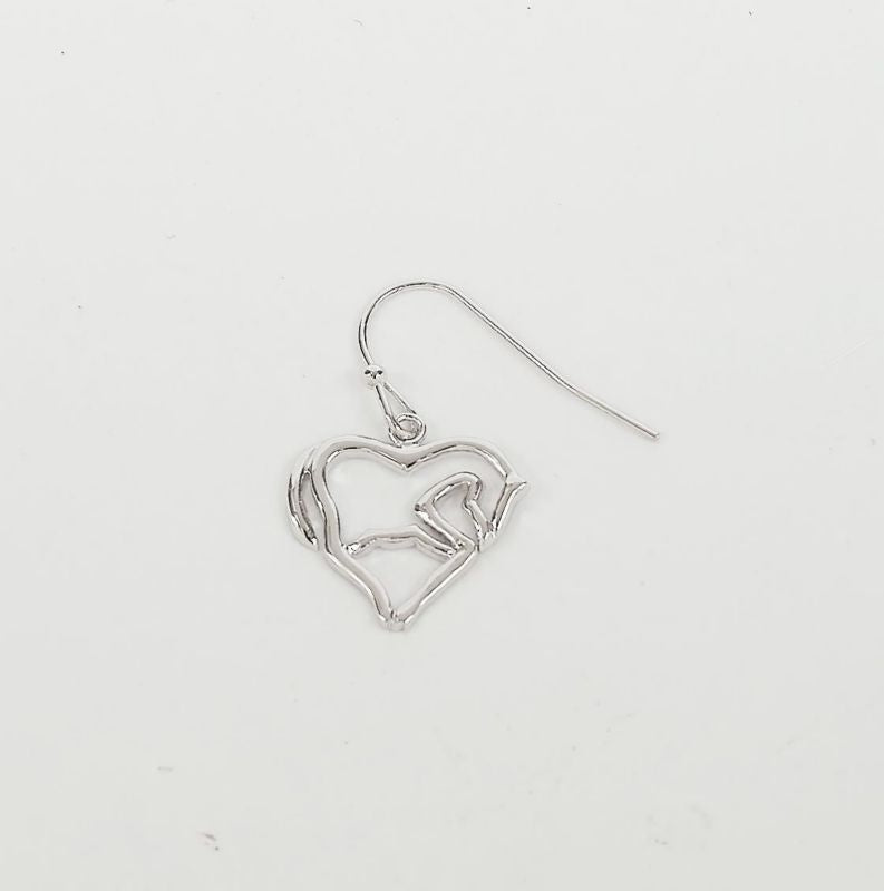 Horse Body/Heart Earrings Rhodium