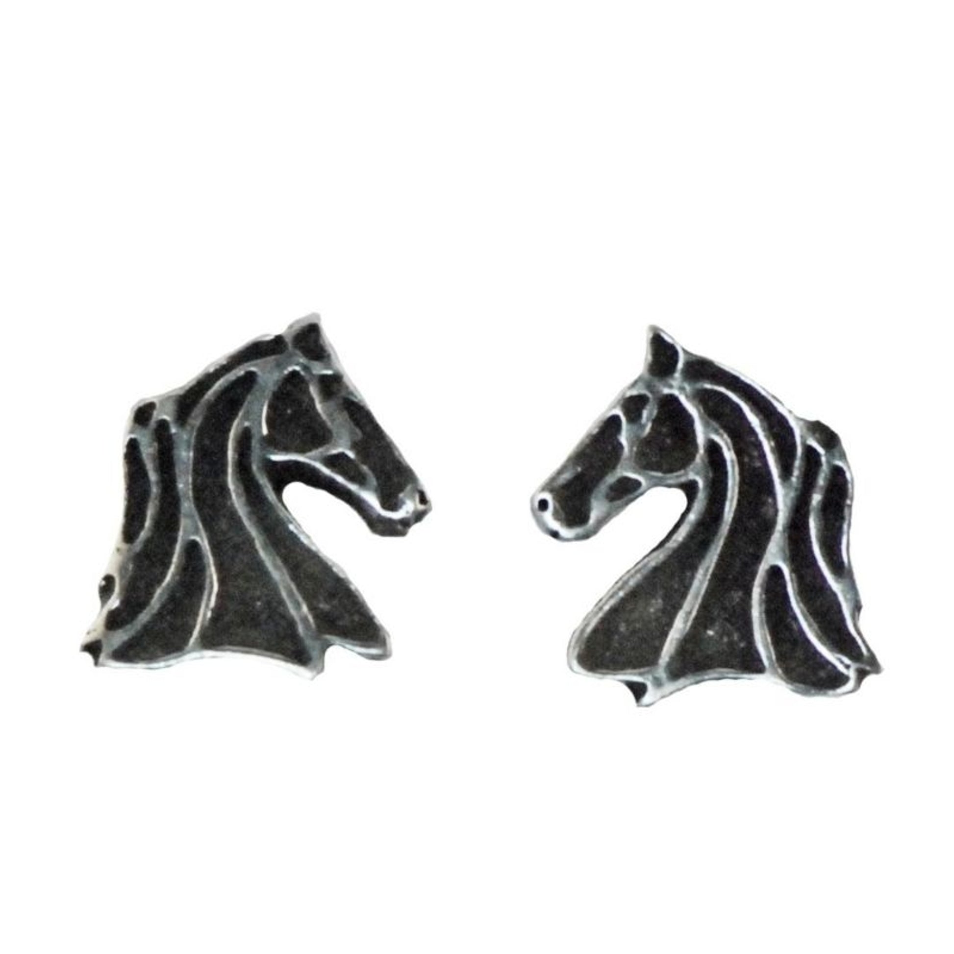 Profile Line Horse Head Earrings Silver