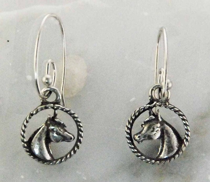 French Wire Arabian Horse Head Earrings Silver