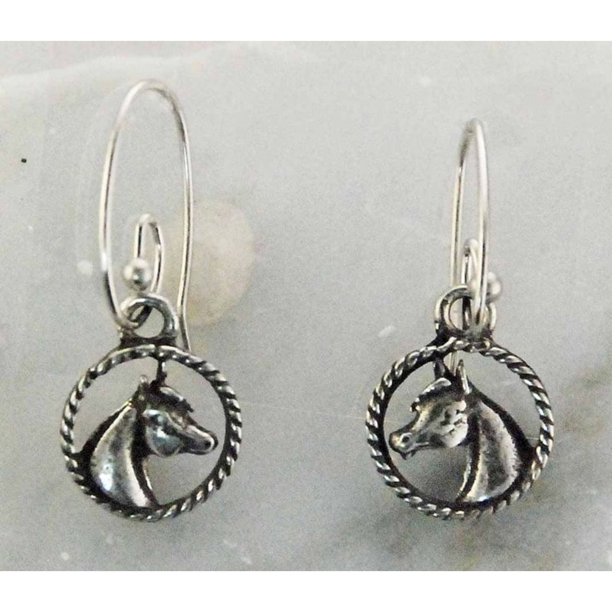 French Wire Arabian Horse Head Earrings Silver