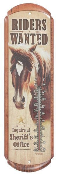 Gift Corral Riders Wanted ThermometerBk/Wh