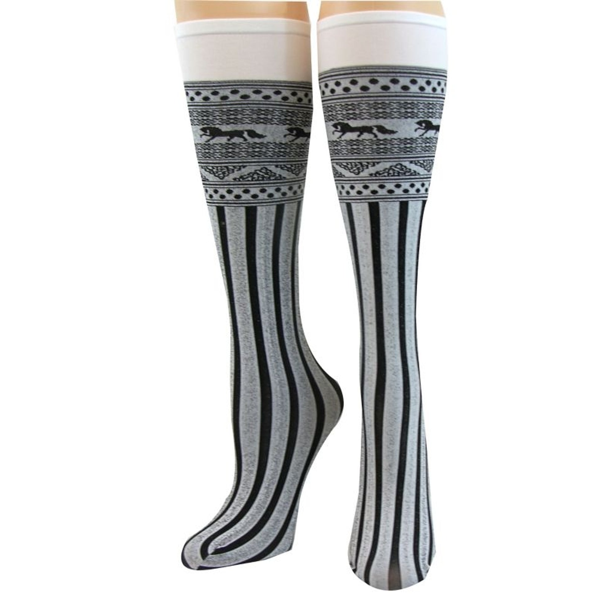 Cool Max Socks Horse Stripe Jacquard White Black