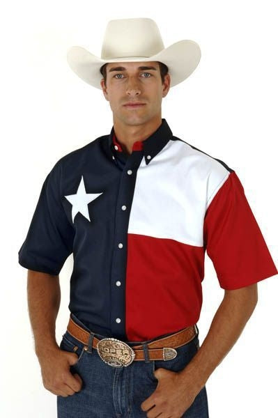 Roper Mens Texas Flag SS Shirt XXL Nvy Red Wht