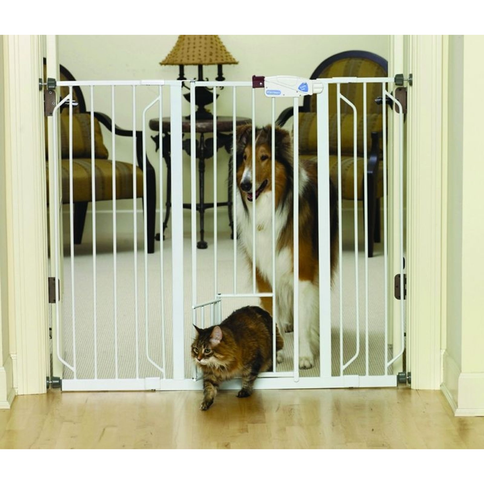Extra Tall Walk-Thru Gate/Pet Door 29-40in White