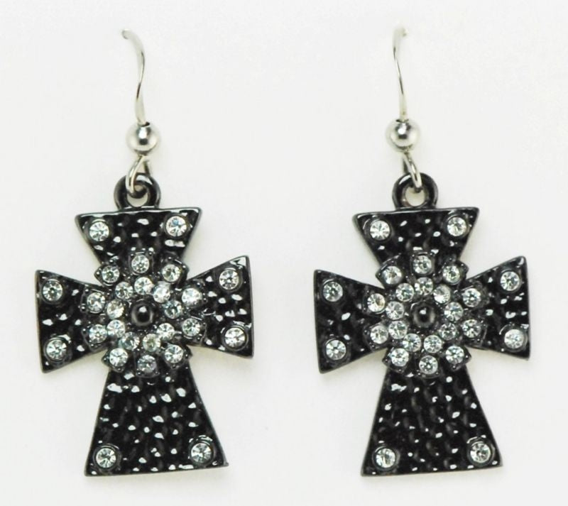 Western Edge Cross Earrings Black