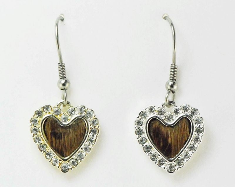 Western Edge Hair-On Heart Earrings Brown