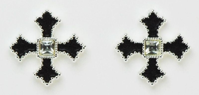 Western Edge Filled Cross Earrings Black