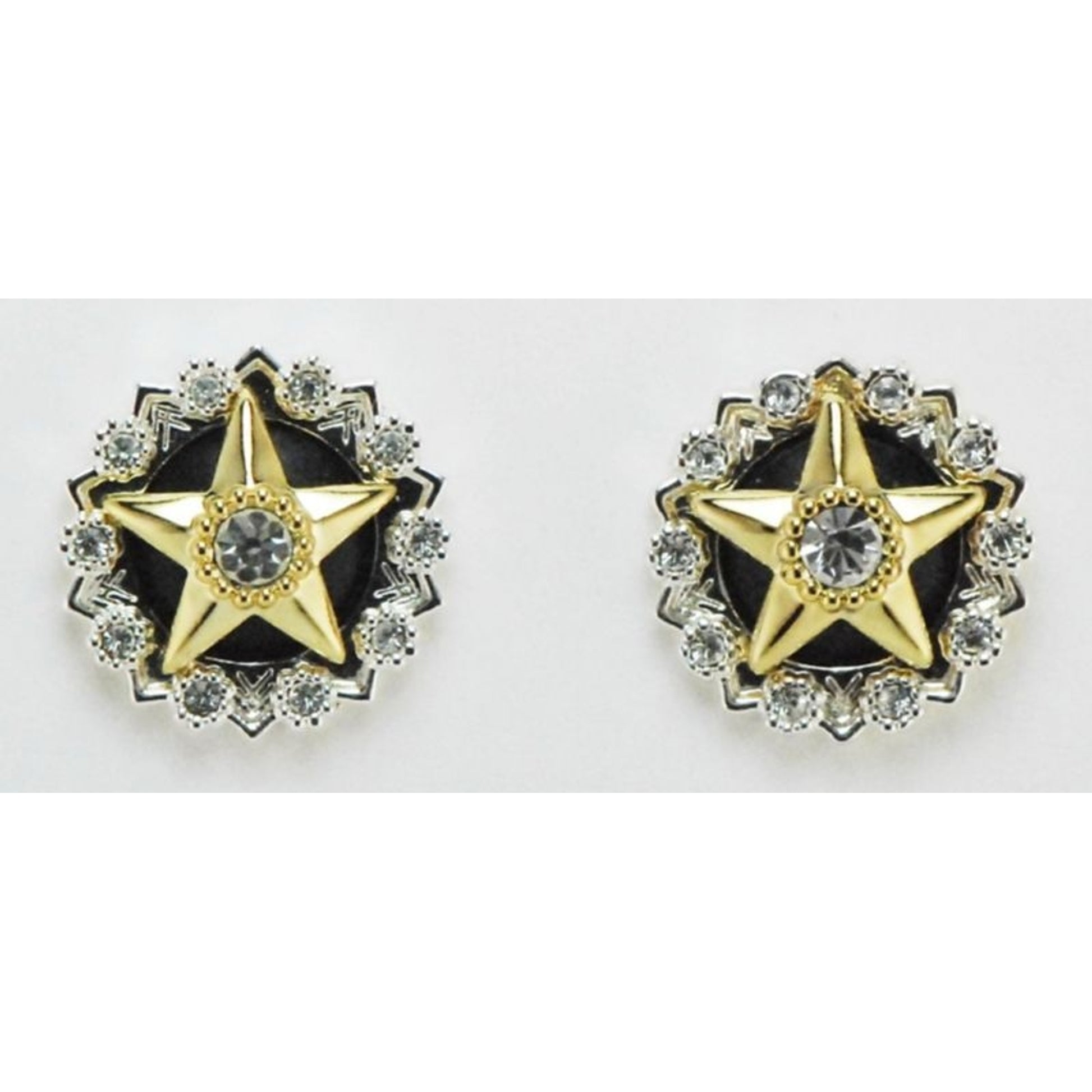 Western Edge Crystal Center Star Earrings Blk/Gold