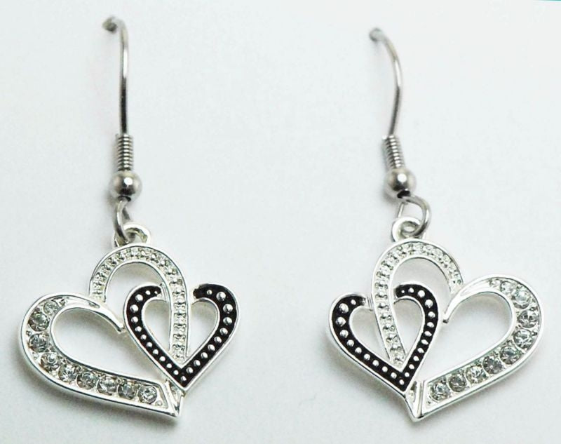 Western Edge Jewelry Double Heart Earrings Blk/Sil