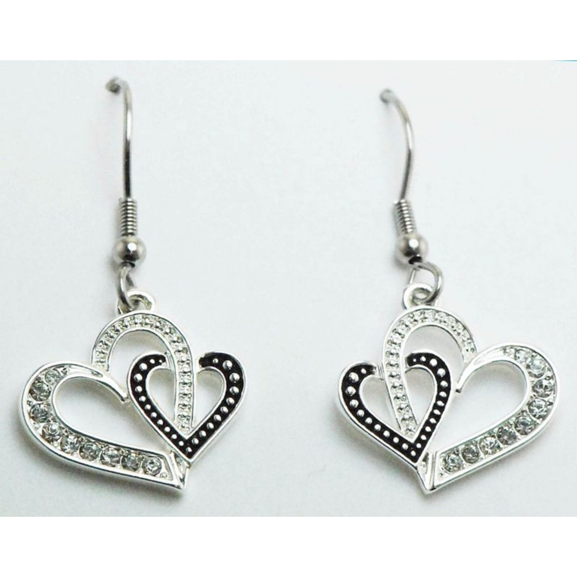 Western Edge Jewelry Double Heart Earrings Blk/Sil