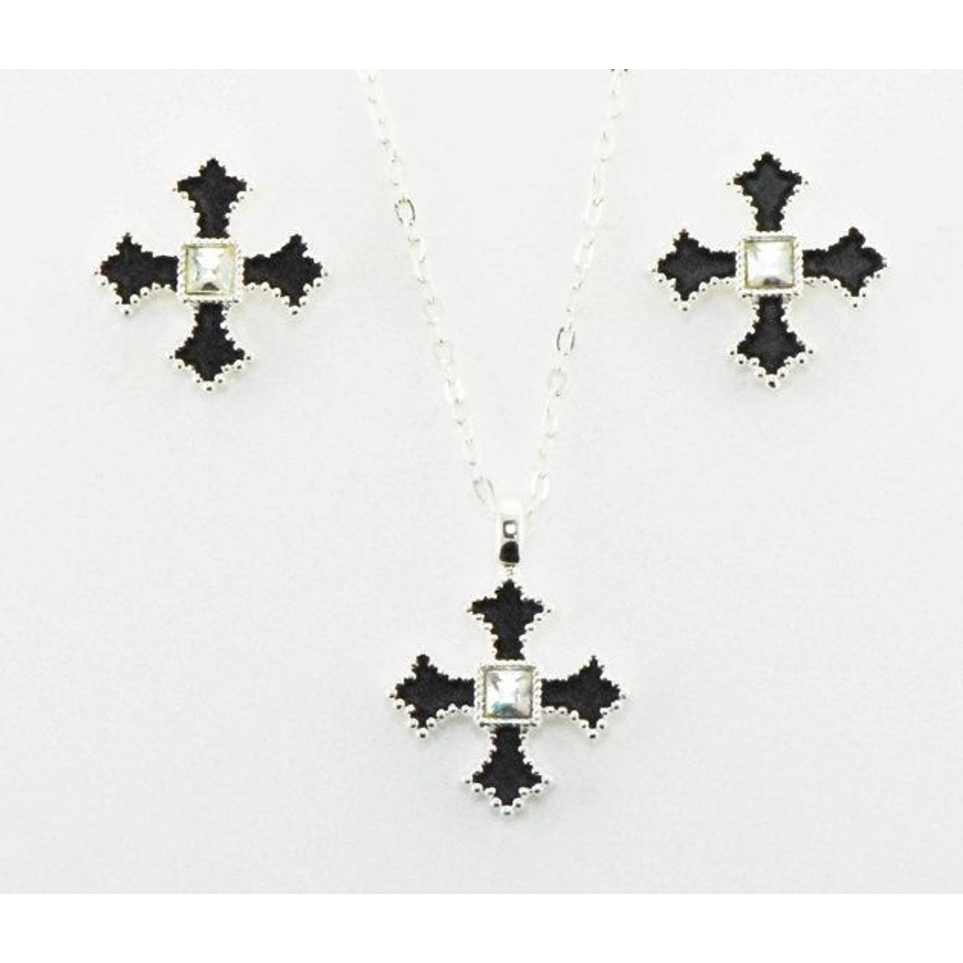 Western Edge Filled Cross Jewelry Set Black
