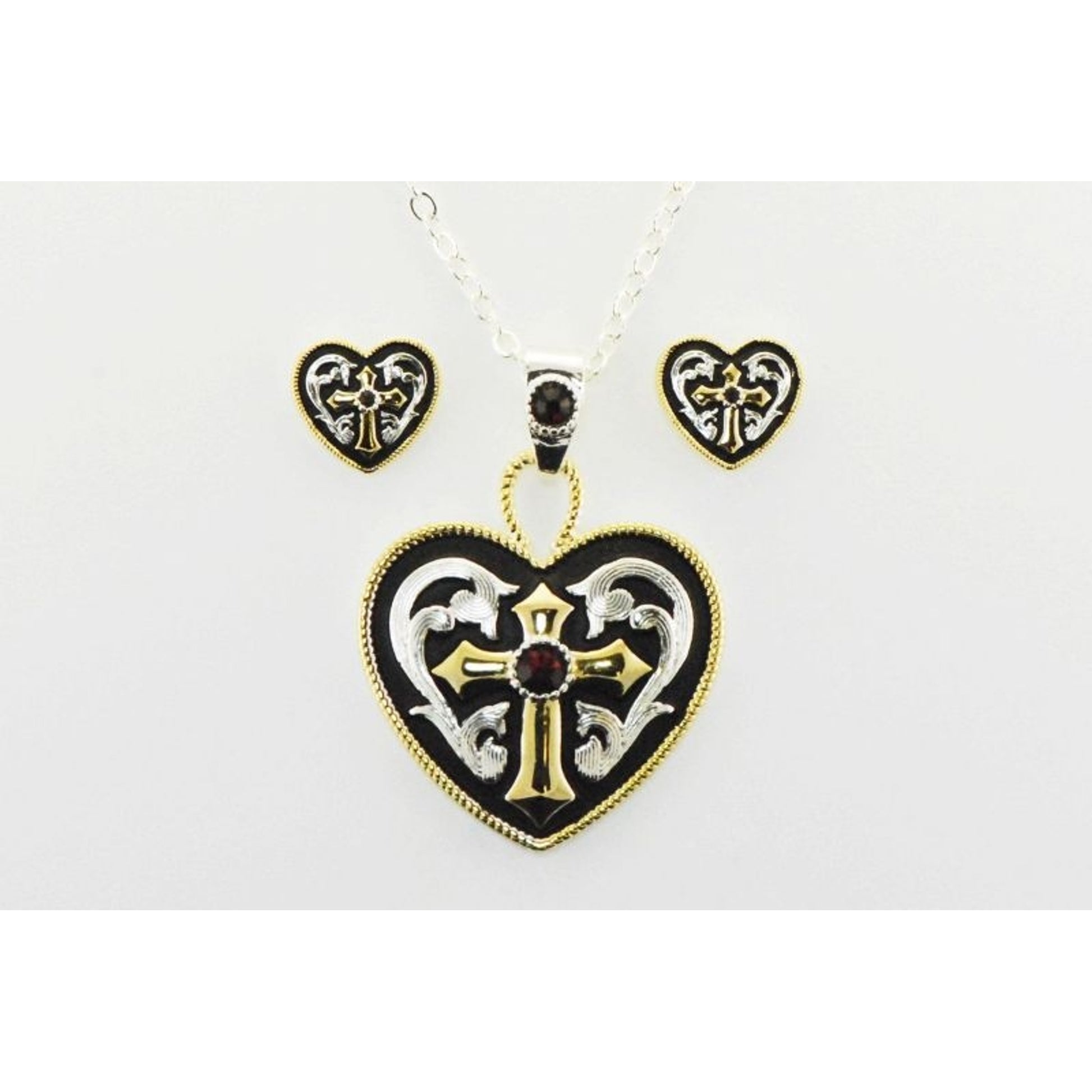 Western Edge Western Heart/Cross Jewelry Set Red